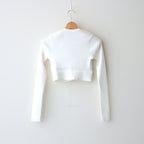 COTTON HIGH GAUGE RIB KNIT CROPPED CREW NECK CARDIGAN #WHITE [A00C04HR]