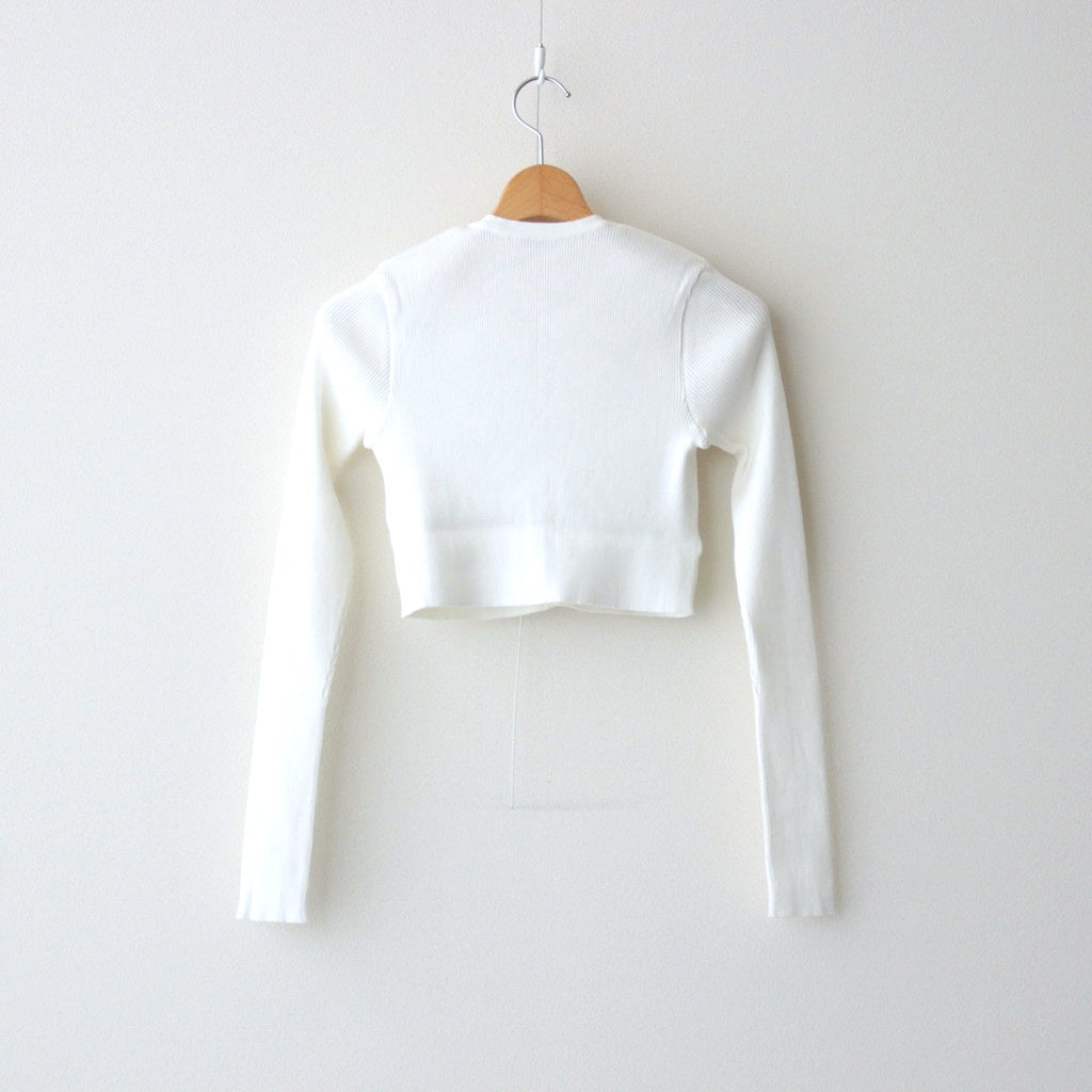 COTTON HIGH GAUGE RIB KNIT CROPPED CREW NECK CARDIGAN #WHITE [A00C04HR]
