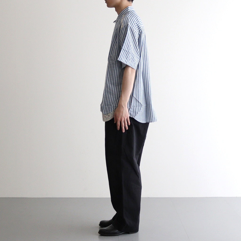 綿ツイルストライプ×綿タイプライター S/Sシャツ #BLUE [HO-B019-051]