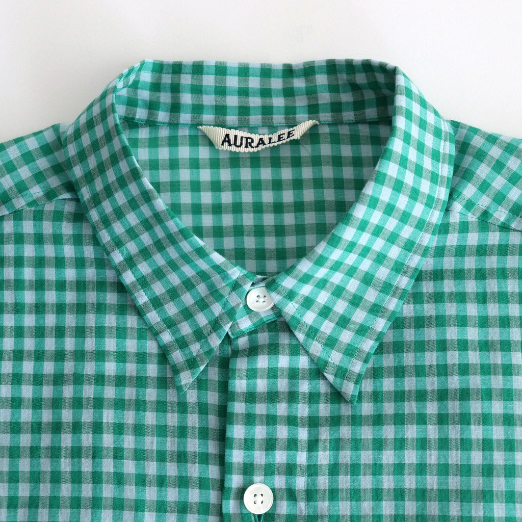 AIRY LIGHT COTTON CHECK BIG SHIRT #GREEN GINGHAM CHECK [A25SS01GC]