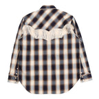 INDIGO COTTON OMBRE PLAID WESTERN BLOUSE #INDIGO&BROWN [23AWSH12]