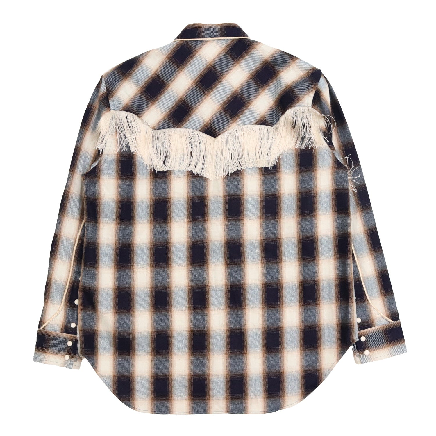 INDIGO COTTON OMBRE PLAID WESTERN BLOUSE #INDIGO&BROWN [23AWSH12]