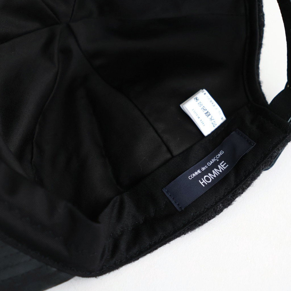 ウールヘリンボーン生地縮絨×レザー キャップ #CHARCOAL [HR-K601-051]