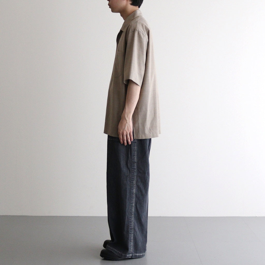 SUPER FINE TROPICAL WOOL OPEN COLLAR HALF SLEEVED SHIRT #TOP LIGHT