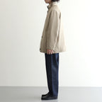 REVERSIBLE WOOL TWISTED TWILL / SHEEP LEATHER HALF COAT #KHAKI BEIGE CHAMBRAY × BLACK [A26AC01AN]