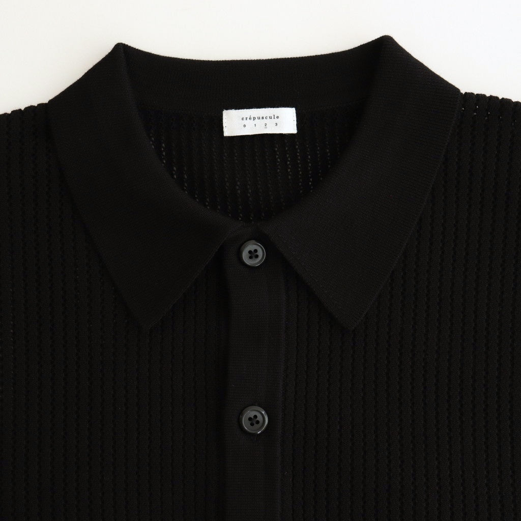 Stripe Mesh Knit Shirt #Black [2501-008]