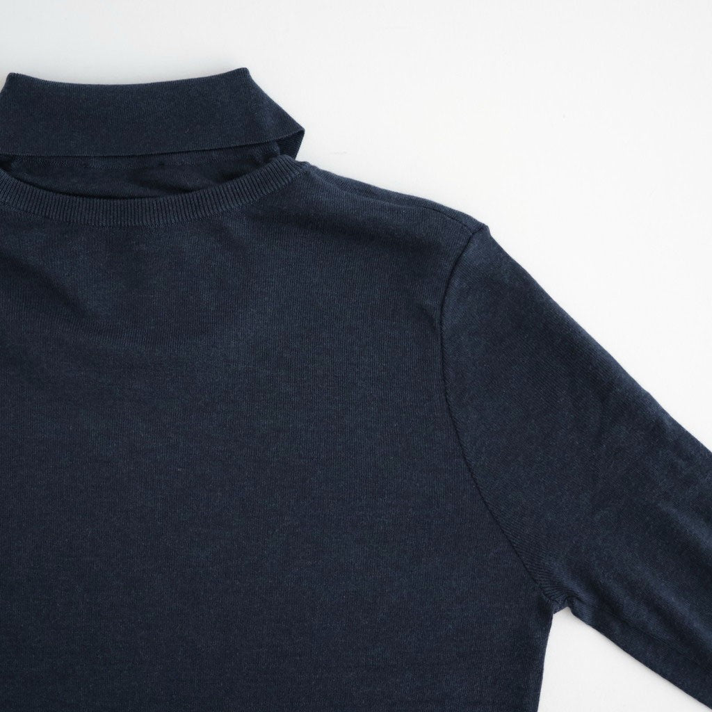 SILK BLENDED CIRCULAR RIB CREW&POLO LAYERED PULLOVER #NAVY [KRAGLA0105]