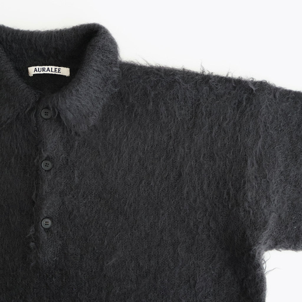 BRUSHED SUPER KID MOHAIR KNIT POLO #INK BLACK [A25AP01KM