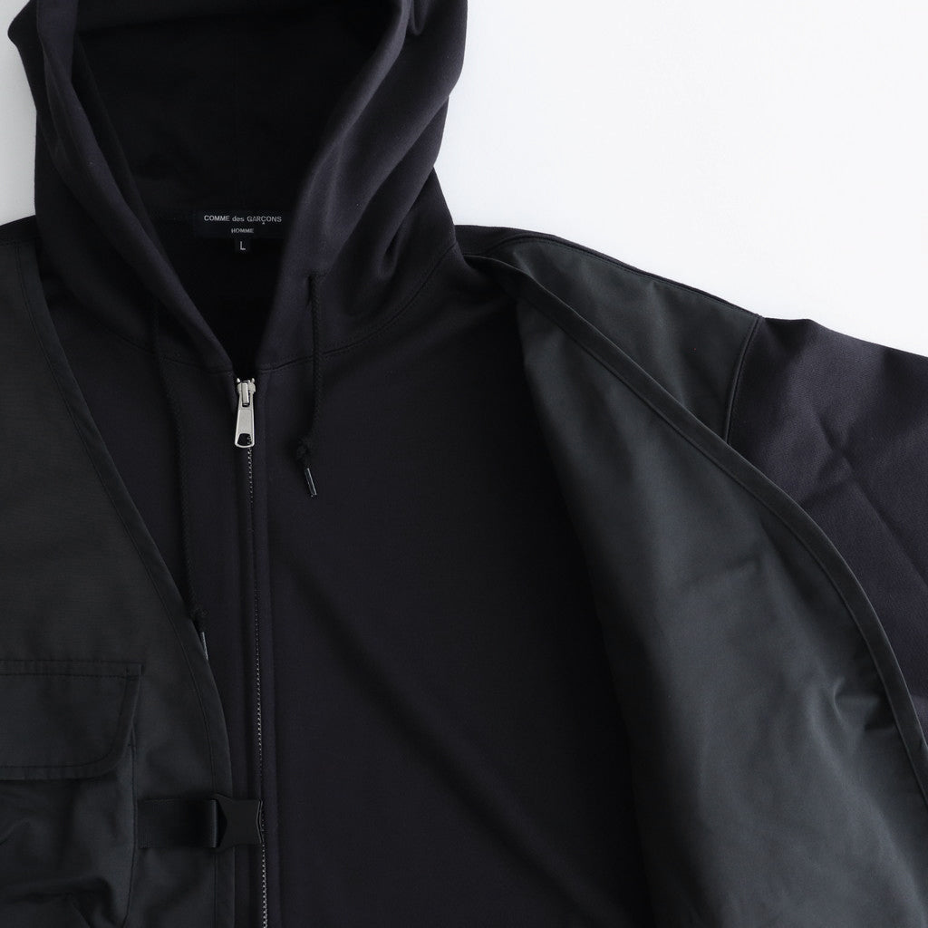 綿裏毛×エステル綿タフタ ジップパーカー #BLACK [HN-T011-051]