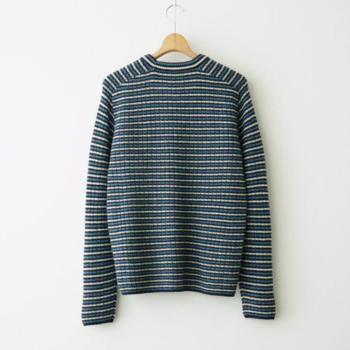 SHETLAND WOOL CASHMERE RIB KNIT P/O #NAVY STRIPE [A26AP01SB]