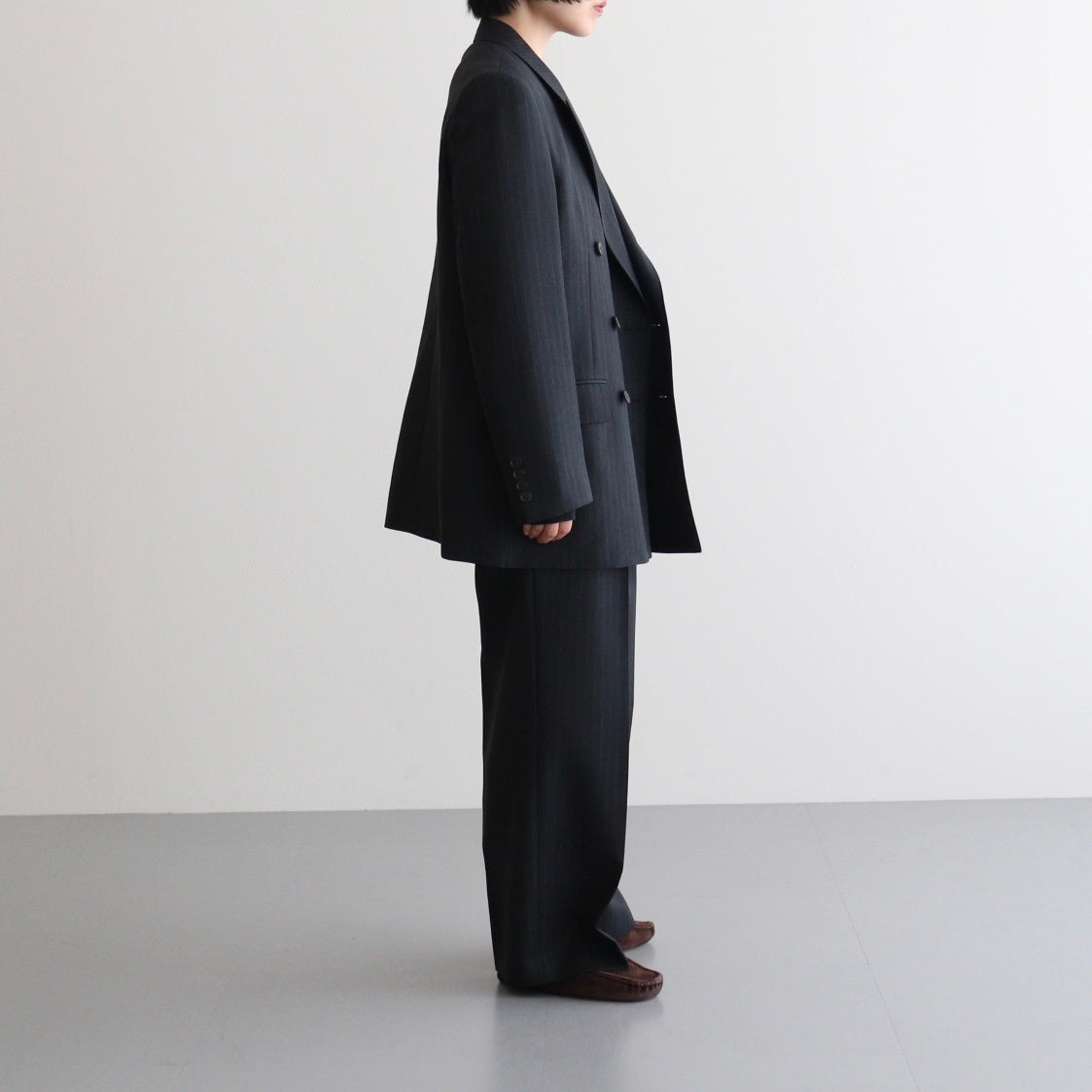BLUEFACED WOOL DOUBLE-BREASTED JACKET #CHARCOAL NAVY STRIPE