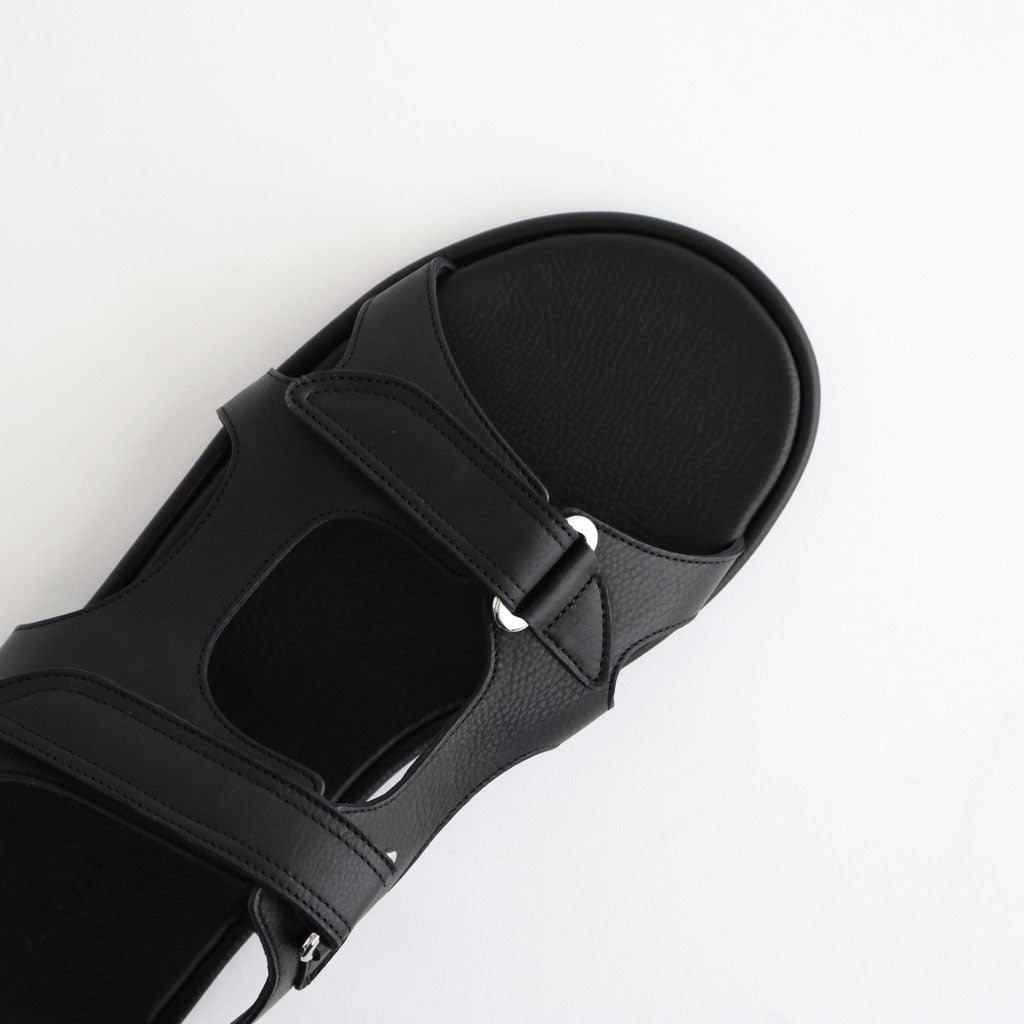 SOFT LEATHER DOUBLE STRAP SANDALS #BLACK [A26SS06QD]