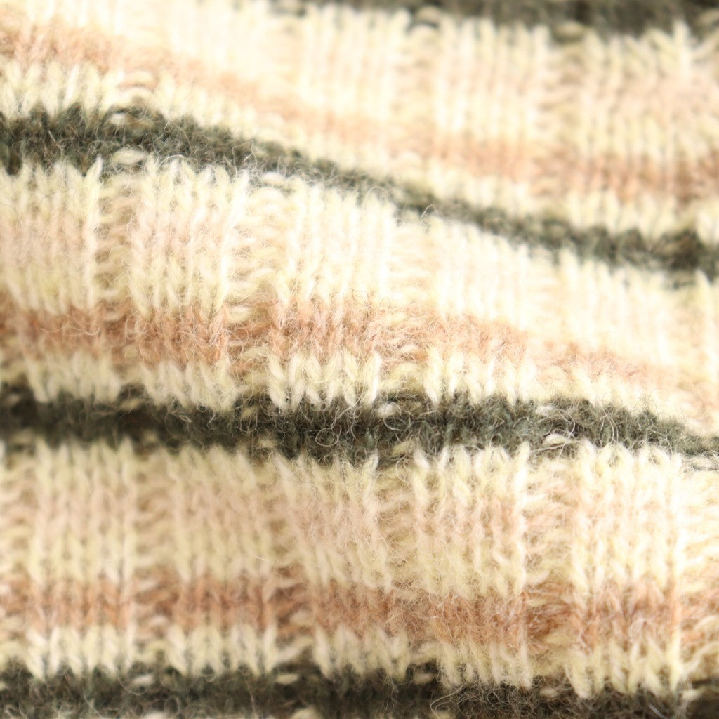 SHETLAND WOOL CASHMERE RIB KNIT CREW-NECK CARDIGAN #BEIGE STRIPE [A25AC02SB]