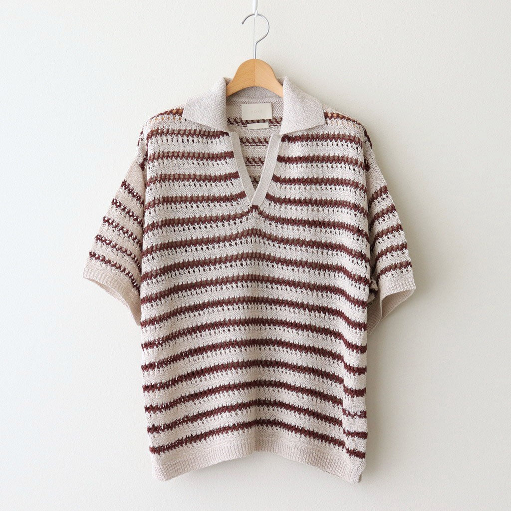 BORDER MESH KNIT SKIPPER POLO SHIRT #IVORY [YK25SS001010S]