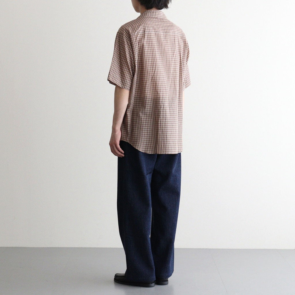 AIRY LIGHT COTTON CHECK HALF SLEEVED SHIRT #BROWN GINGHAM CHECK [A26SS02GC]