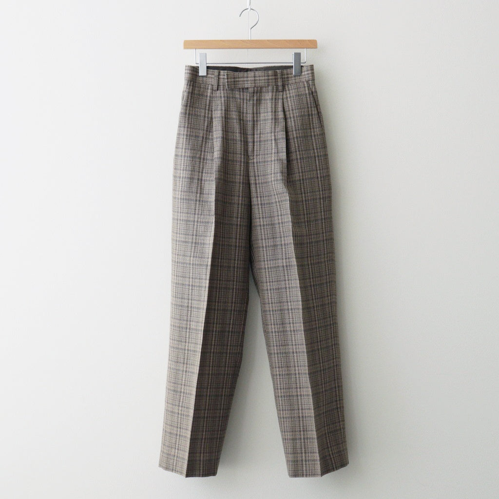 SILK LINEN NEP CHECK ONE-TUCK SLACKS #DARK BROWN CHECK [A26SP04SN]