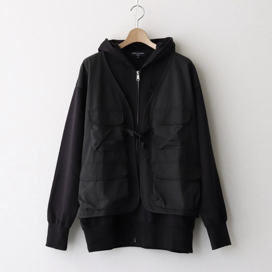 Cotton fleece x polyester cotton taffeta zip hoodie #BLACK [HN-T011-051]