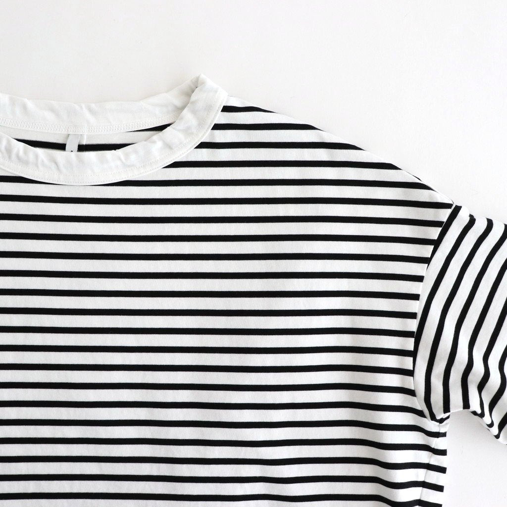 FOB6T - 微強撚綿天竺 6分袖カットソー #08 WH base×BK bd [SN_FR0902T6]