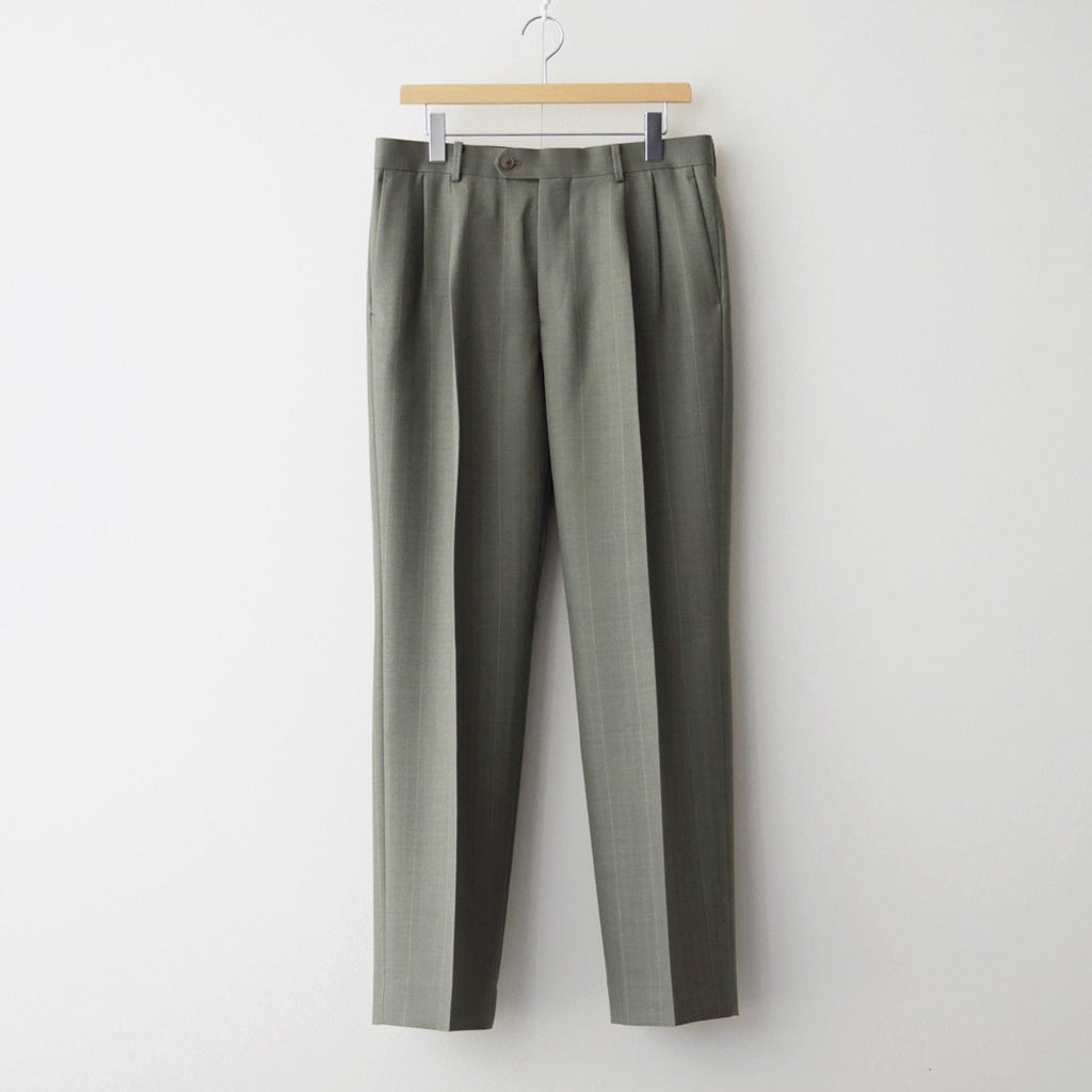 BLUEFACED WOOL TWO-TUCK SLACKS #OLIVE GRAY STRIPE [A26AP02BS]
