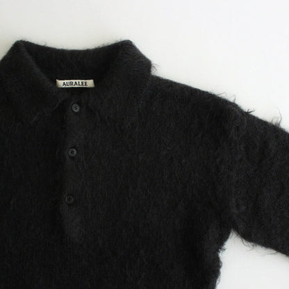 BRUSHED SUPER KID MOHAIR KNIT SHORT POLO #INK BLACK [A24AP04KM]