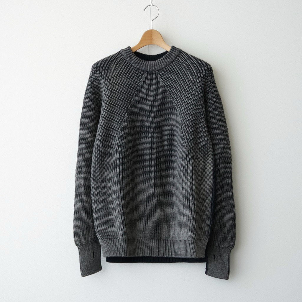 BATONER ウール梳毛片畔 ブリーチ加工 セーター #NAVY [HR-N001-051]