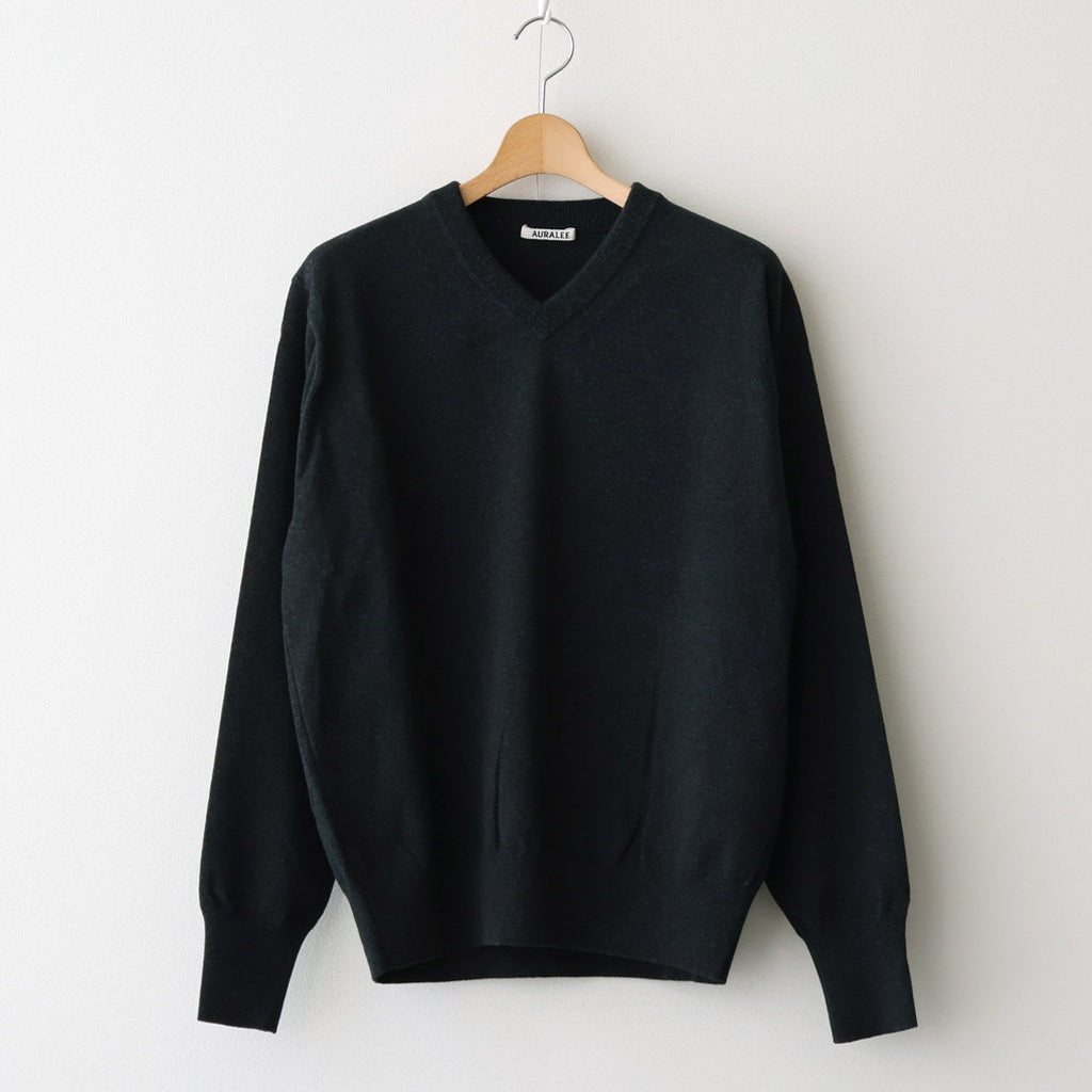 HIGH TWIST WOOL KNIT V-NECK P/O #CHARCOAL [A25AV02CK]