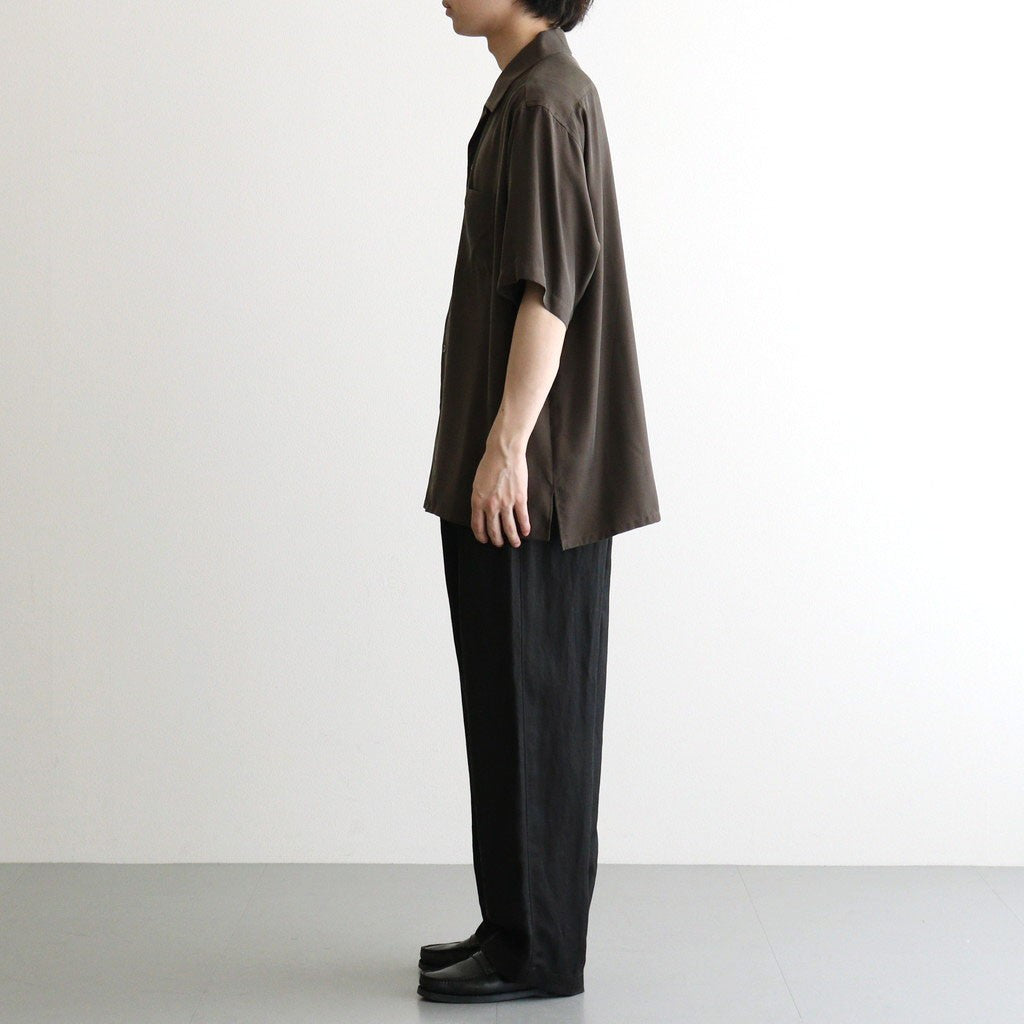 CUPRO TWILL OVERSIZED OPEN COLLAR SS SHIRT #DARK BROWN [ST.1462]