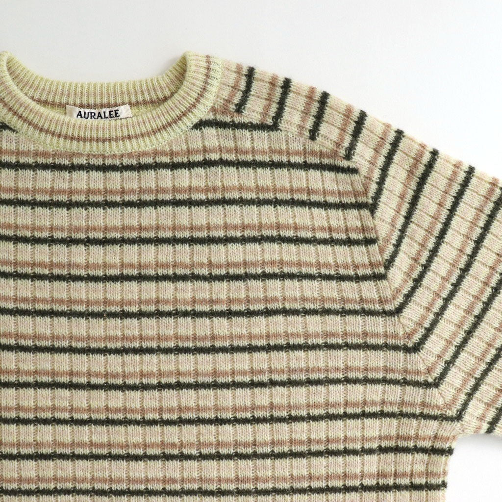 SHETLAND WOOL CASHMERE RIB KNIT P/O #IVORY STRIPE [A25AP01SB]