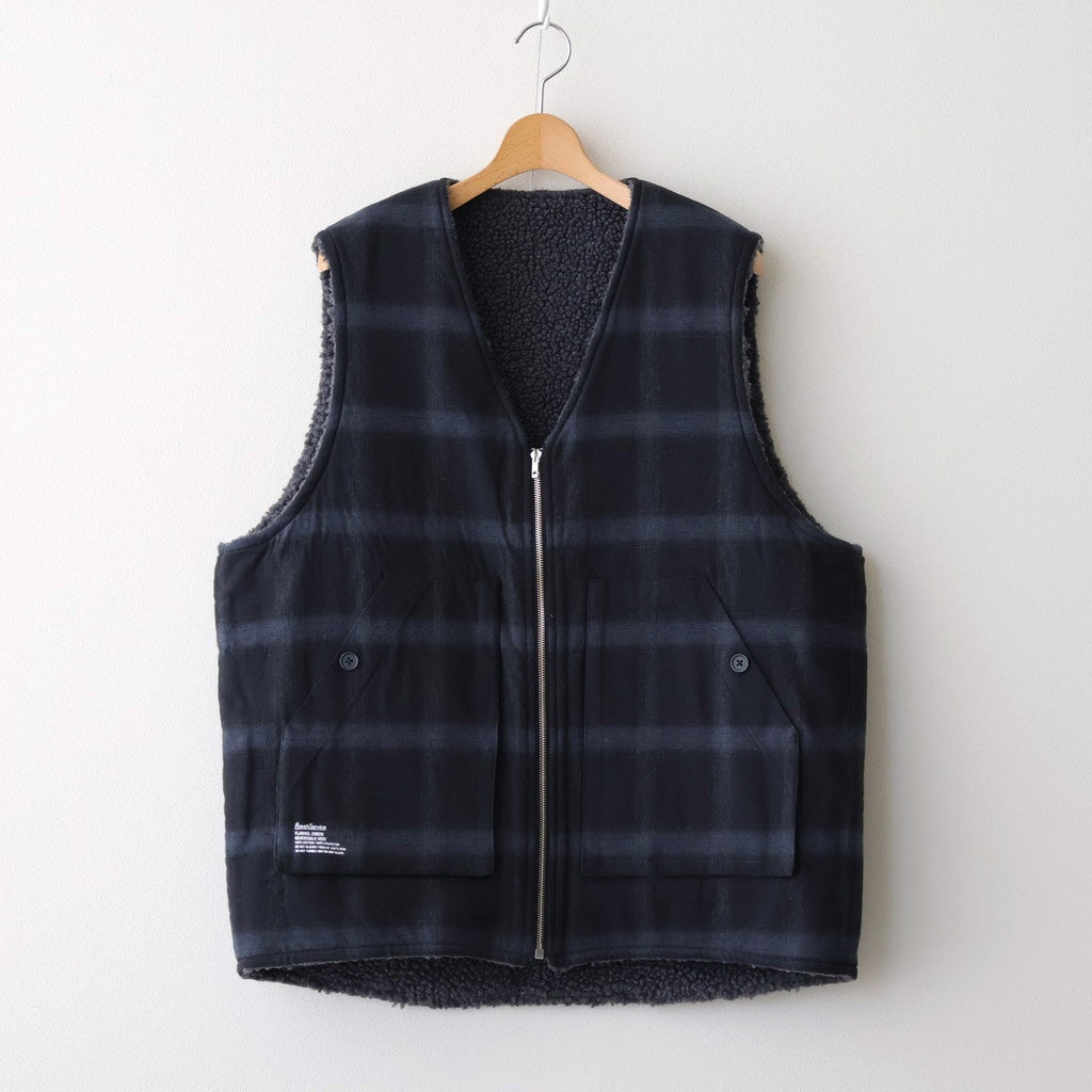 FLANNEL CHECK REVERSIBLE VEST #BLACK [FSC253-30128]