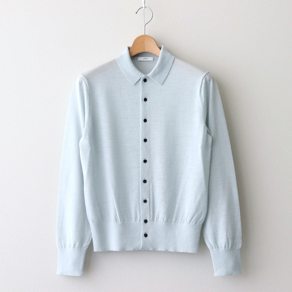 RAMIE WOOL POLO KNIT CARDIGAN #SAX [KRAGGM0126]