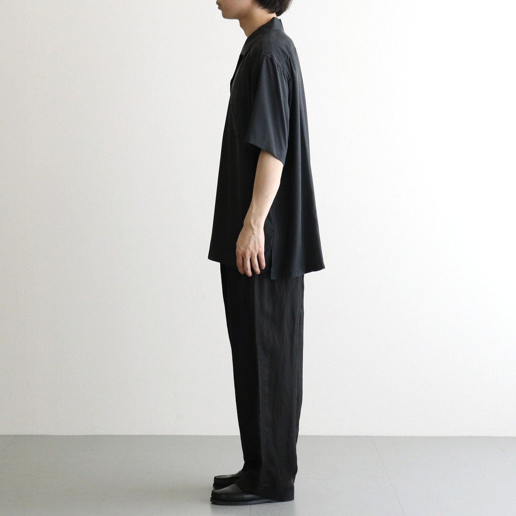 CUPRO TWILL OVERSIZED OPEN COLLAR SS SHIRT #BLACK [ST.1462]