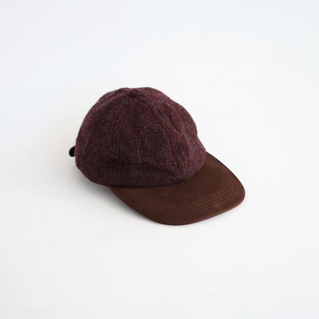 ウールヘリンボーン生地縮絨×レザー キャップ #BURGUNDY [HR-K601-051]