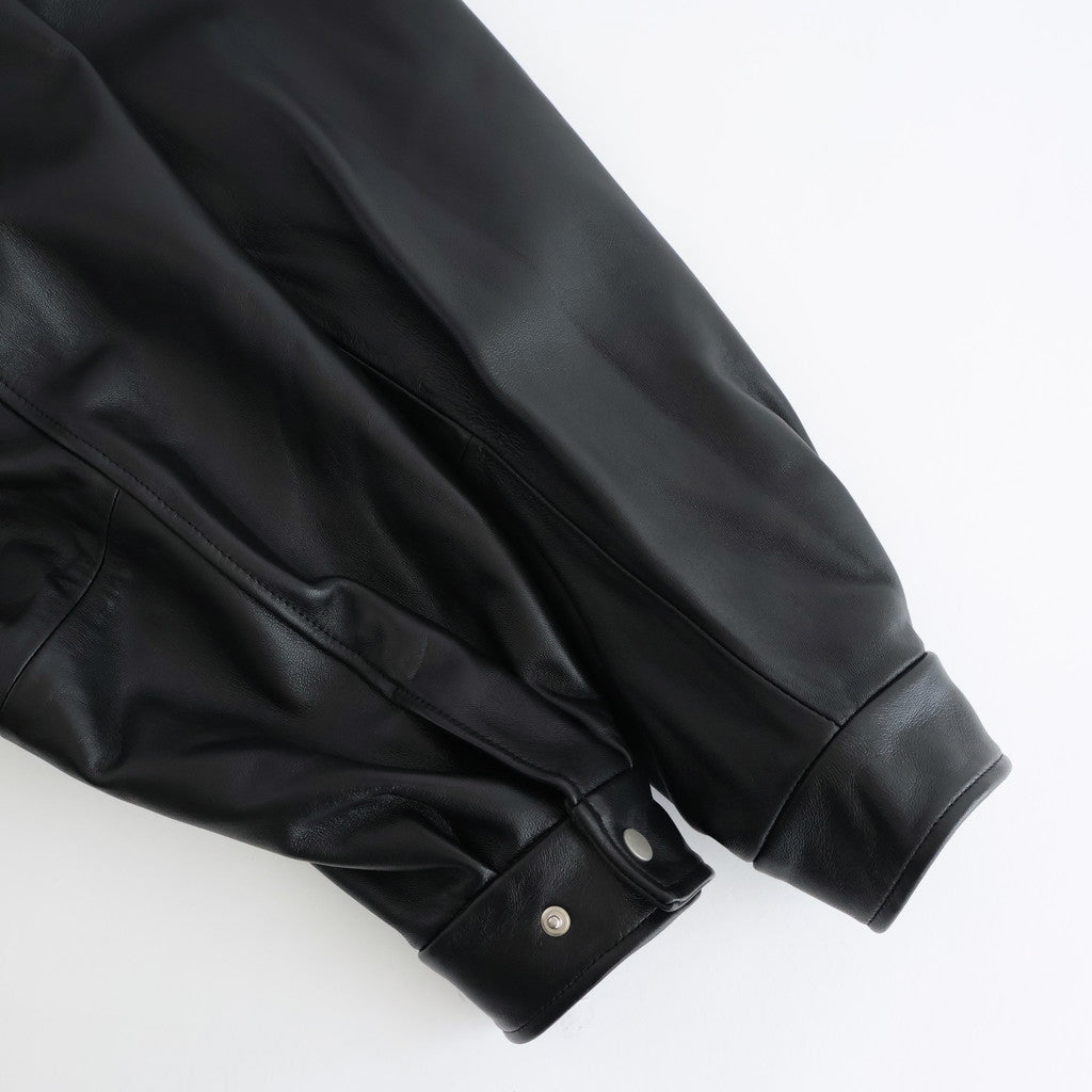 MOUTON COLLAR SHEEP LEATHER ZIP JACKET #BLACK [ST.1216]