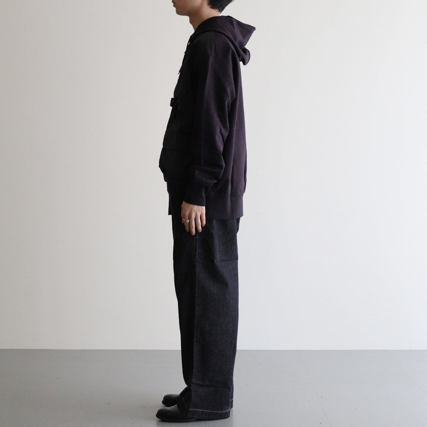 綿裏毛×エステル綿タフタ ジップパーカー #BLACK [HN-T011-051]