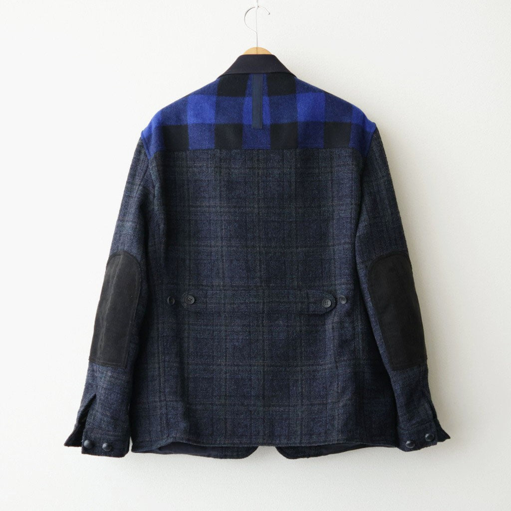 エステルウールチェック×カウレザー 3Bジャケット #NAVY [WR-J009-051]