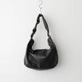 SHIRRING HANDLE LEATHER SHOULDER BAG #BLACK [ST.1509]