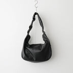 SHIRRING HANDLE LEATHER SHOULDER BAG #BLACK [ST.1509]