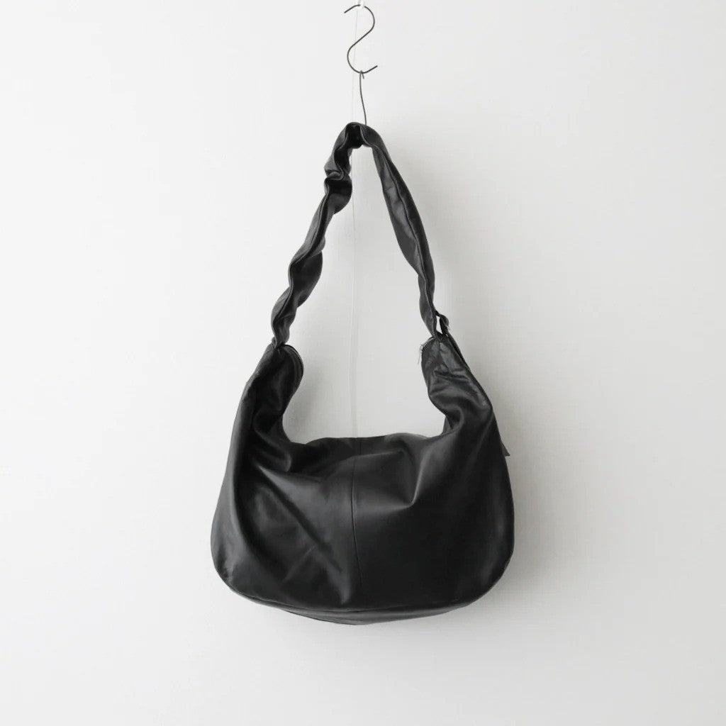 SHIRRING HANDLE LEATHER SHOULDER BAG #BLACK [ST.1509]