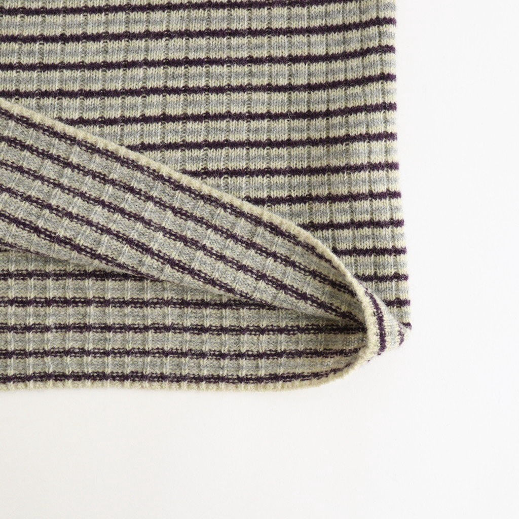 SHETLAND WOOL CASHMERE RIB KNIT P/O #LIME PURPLE STRIPE [A26AP01SB]