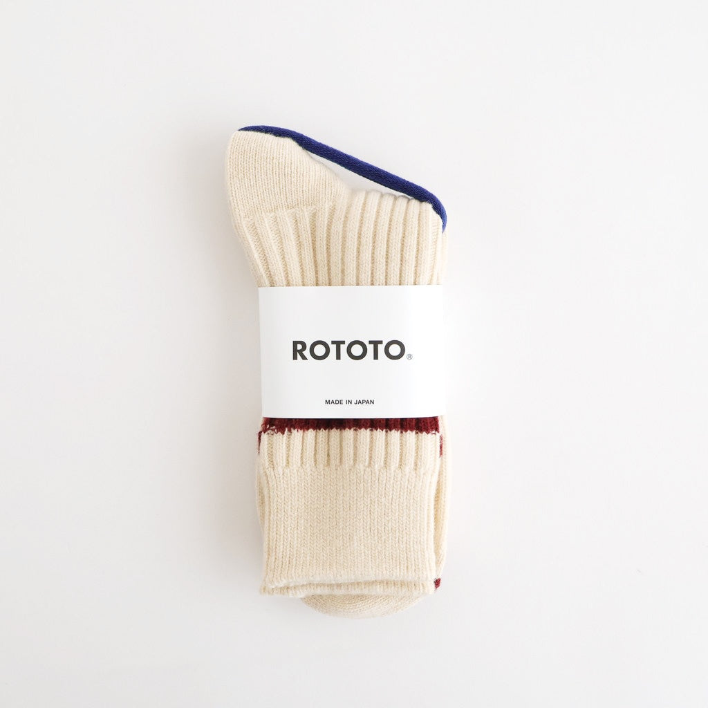 MERINO LAMBS WOOL STRIPE SOCKS #OFF WHITE/MAROON [R1489-AW25]
