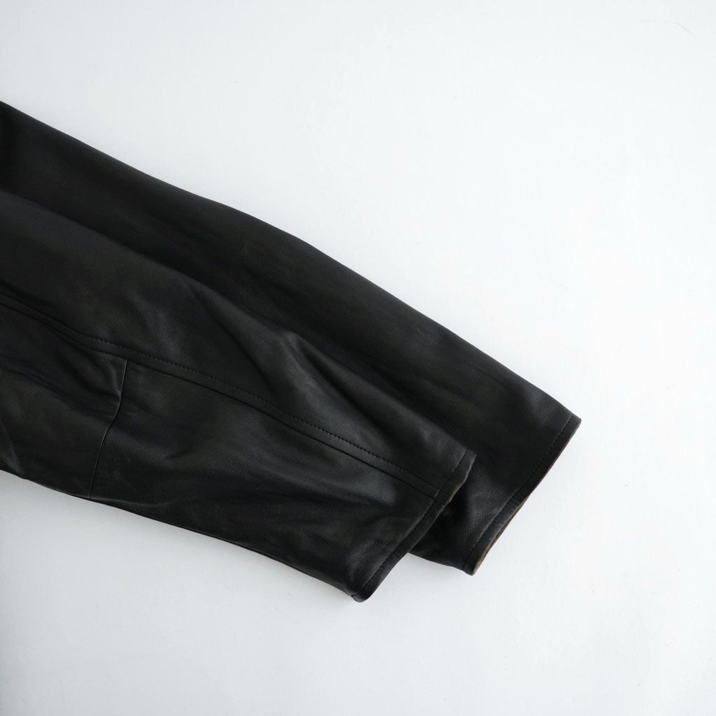 REVERSIBLE WOOL TWISTED TWILL / SHEEP LEATHER HALF COAT #BROWN CHAMBRAY × BLACK [A26AC01AN]