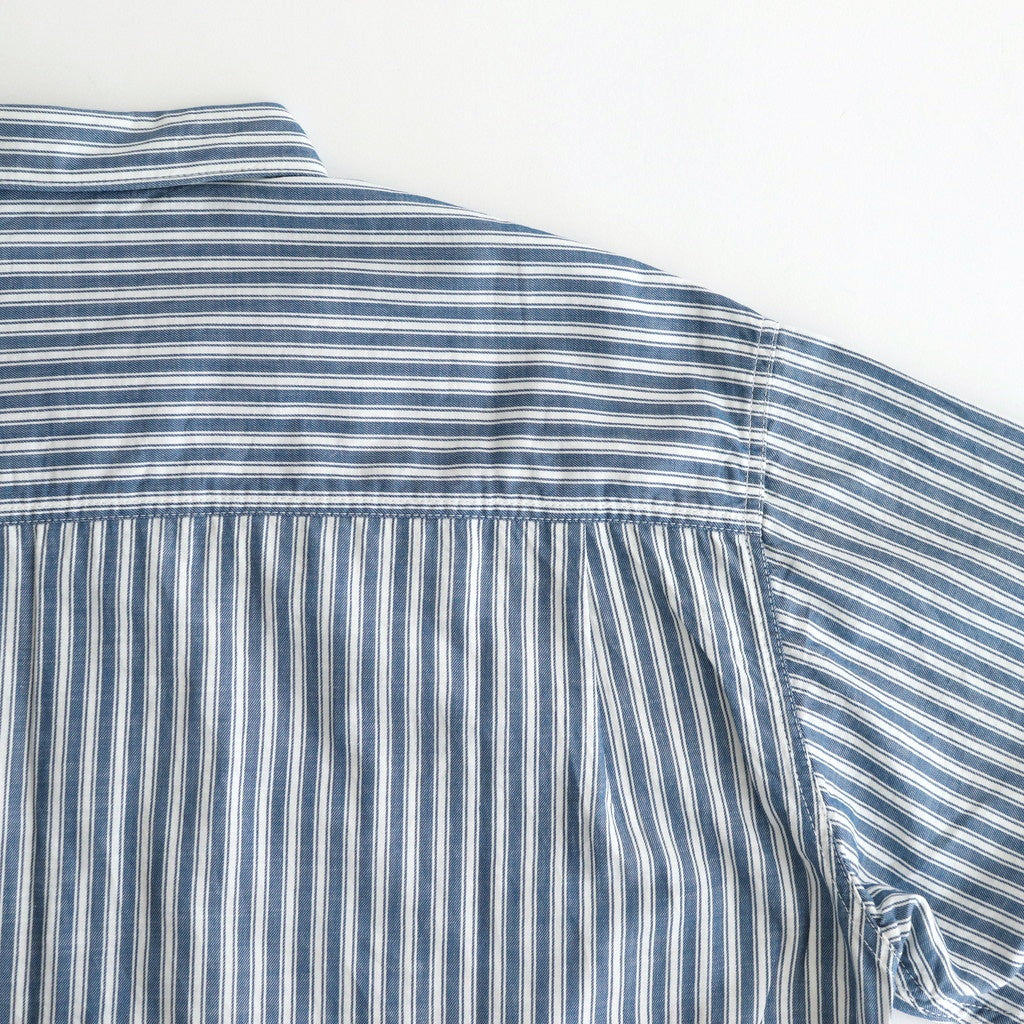 綿ツイルストライプ×綿タイプライター S/Sシャツ #BLUE [HO-B019-051]