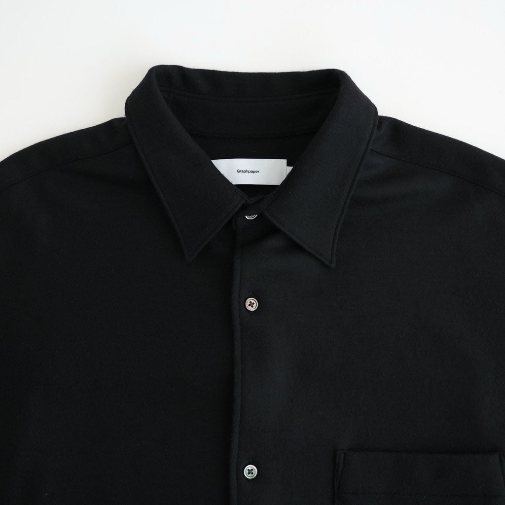 Wool Smooth Flannel Oversized Regular Collar Shirt #BLACK [GU263-50521B]