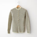 SHETLAND WOOL CASHMERE RIB KNIT CREW-NECK CARDIGAN #BEIGE STRIPE [A25AC02SB]