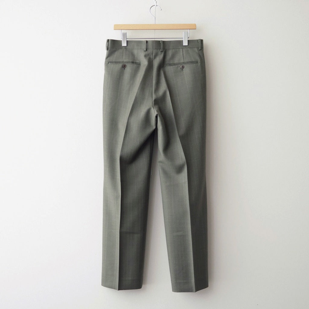 BLUEFACED WOOL TWO-TUCK SLACKS #OLIVE GRAY STRIPE [A26AP02BS]