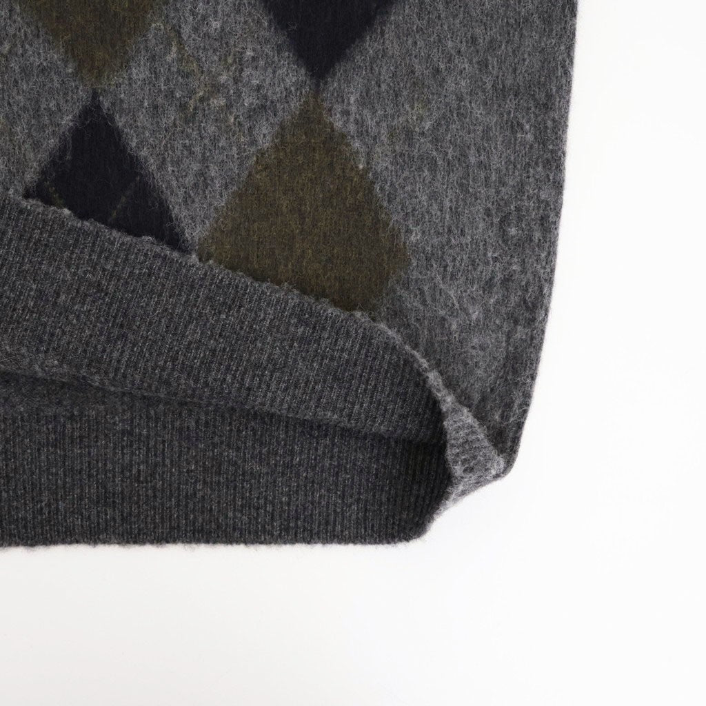 FINE WOOL ARGYLE KNIT CREW NECK LS #DARK GREY MULTI [ST.1649]