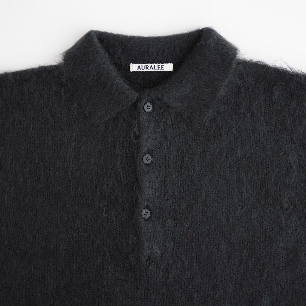 BRUSHED SUPER KID MOHAIR KNIT POLO #INK BLACK [A26AP01KM]