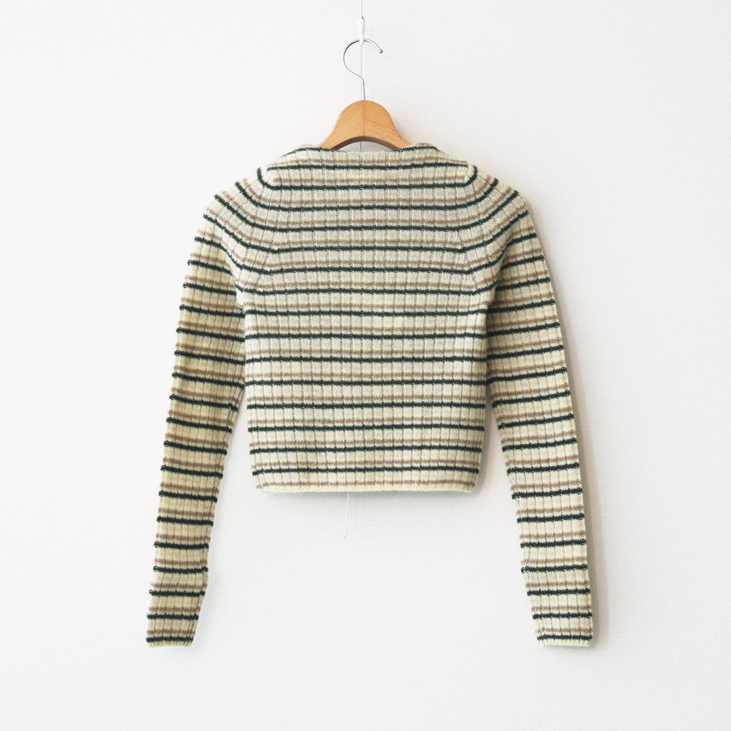 SHETLAND WOOL CASHMERE RIB KNIT BOAT-NECK P/O #BEIGE STRIPE [A25AP03SB]