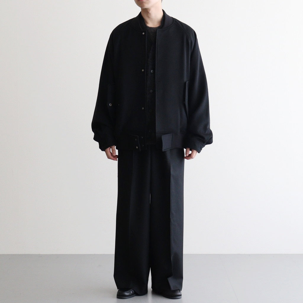 WOOL FLANNEL LONG WIDE TROUSERS #BLACK [ST.1258]