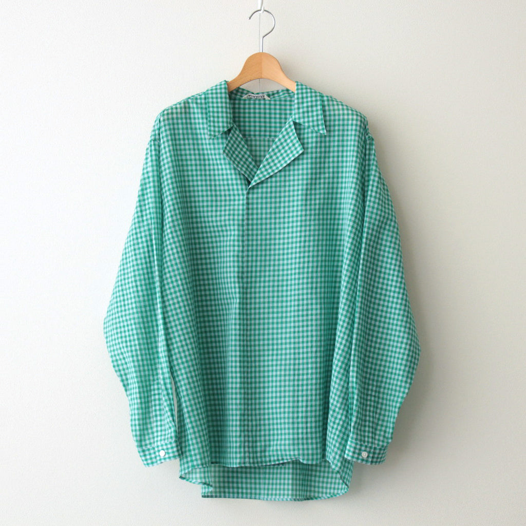 AIRY LIGHT COTTON CHECK P/O SHIRT #GREEN GINGHAM CHECK [A25SS02GC]
